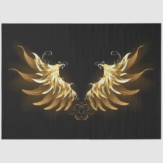 Golden Angel Wings on Black background Tissue Paper (Front)