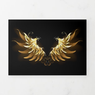 Golden Angel Wings on Black background Tri-Fold Holiday Card