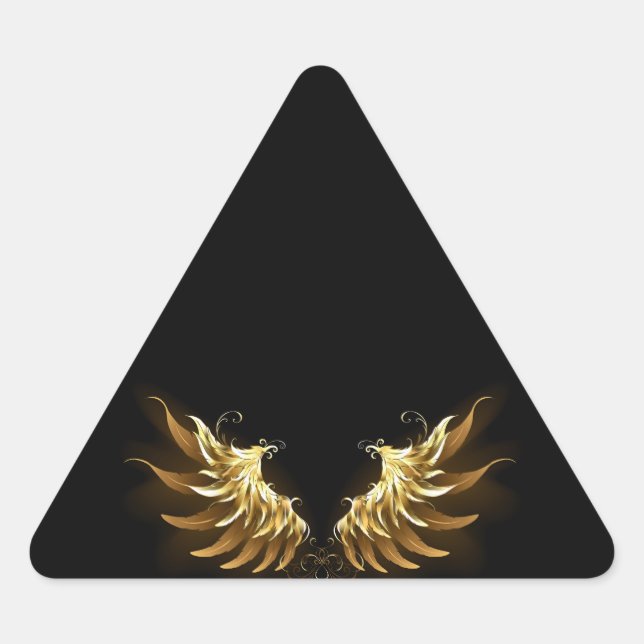 Golden Angel Wings on Black background Triangle Sticker (Front)