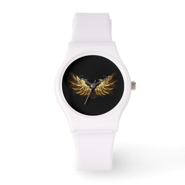 Golden Angel Wings on Black background Watch (Front)