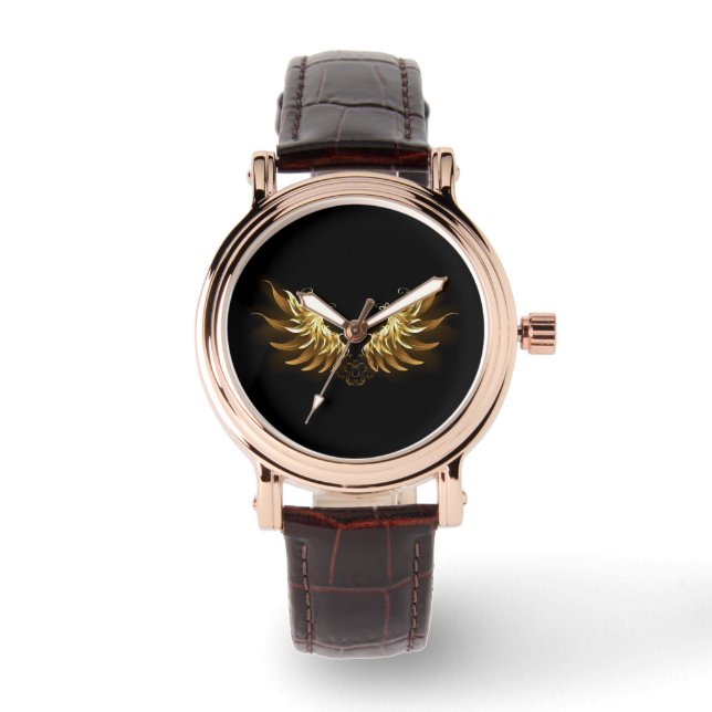 Golden Angel Wings on Black background Watch (Front)