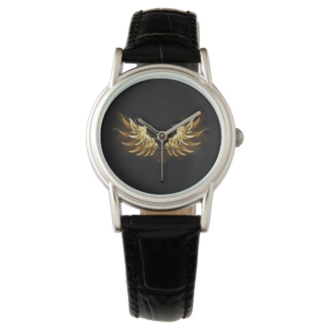 Golden Angel Wings on Black background Watch (Front)