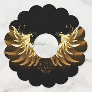Golden Angel Wings on Black background Wine Glass Tag