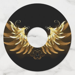 Golden Angel Wings on Black background Wine Glass Tag