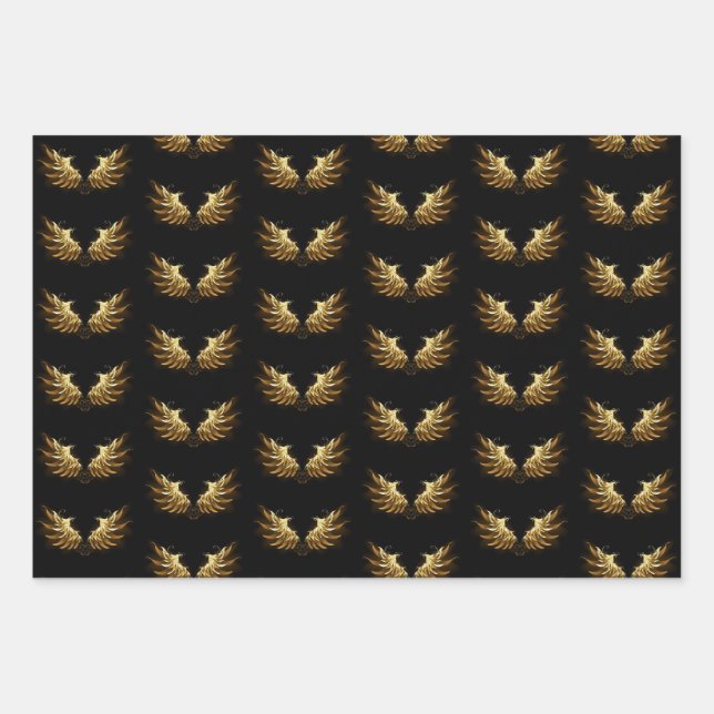 Golden Angel Wings on Black background Wrapping Paper Sheet (Front)