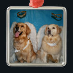 Golden Angels Metal Ornament<br><div class="desc">This holiday ornament features two golden retriever angels.</div>