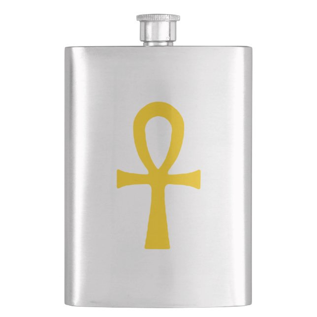 Golden Ankh Ancient Egyptian Life Symbol Hip Flask (Front)
