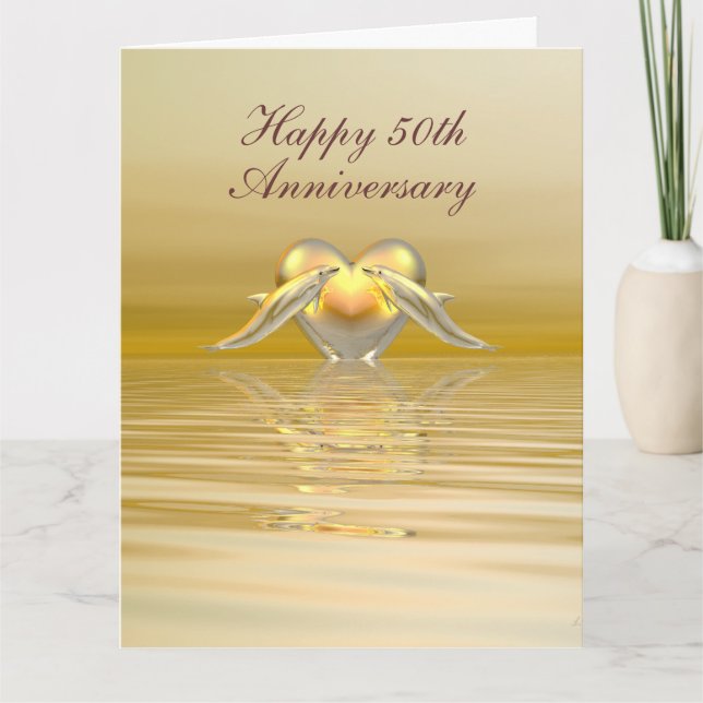 Golden Anniversary Dolphins and Heart Big Card (Front)