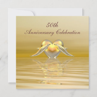 Golden Anniversary Dolphins and Heart Invitation