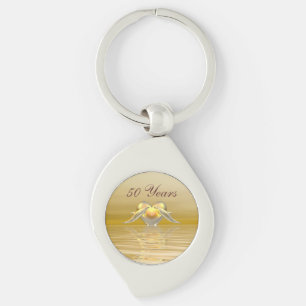 Golden Anniversary Dolphins and Heart Keychain