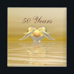 Golden Anniversary Dolphins and Heart Magnet<br><div class="desc">A magnet with my original gold-coloured design of dolphins and a golden heart on shining waters. Customizable text says "50 Years".</div>