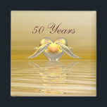 Golden Anniversary Dolphins and Heart Magnet<br><div class="desc">A magnet with my original gold-coloured design of dolphins and a golden heart on shining waters. Customizable text says "50 Years".</div>