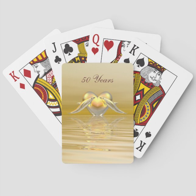 Golden Anniversary Dolphins and Heart Playing Cards (Back)