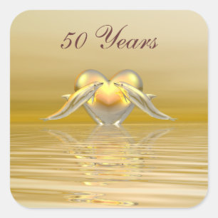 Golden Anniversary Dolphins and Heart Square Sticker
