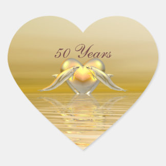Golden Anniversary Dolphins and Heart Sticker