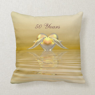 Golden Anniversary Dolphins and Heart Throw Pillow