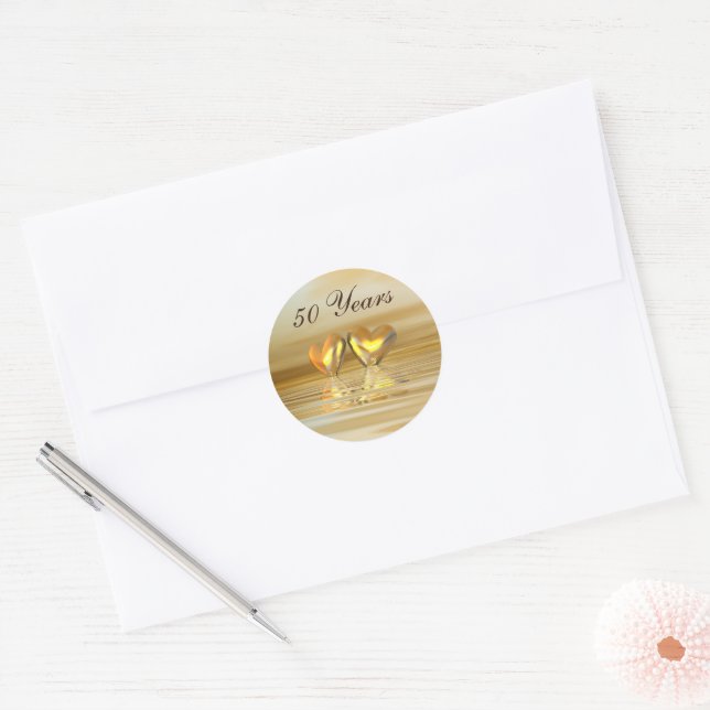 Golden Anniversary Hearts Classic Round Sticker (Envelope)