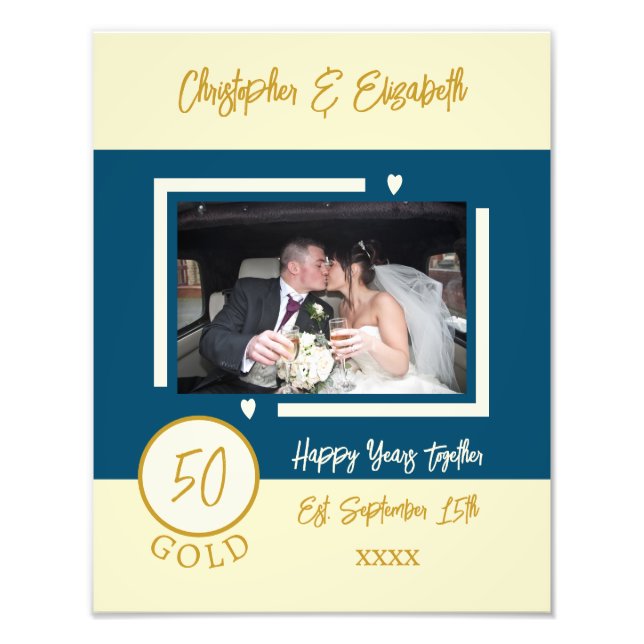 Golden anniversary personalized names blue photo print (Front)