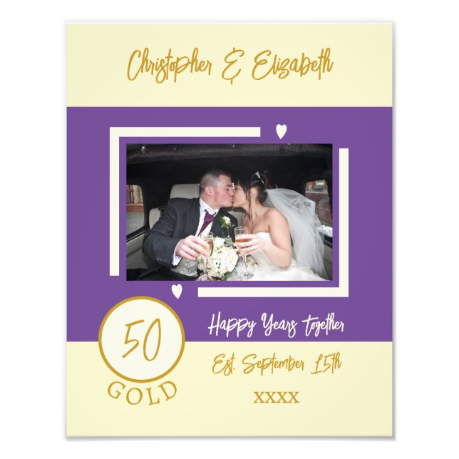 Golden anniversary personalized names purple photo print (Front)