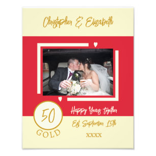 Golden anniversary personalized names red photo print