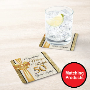 Golden Anniversary Square Paper Coaster