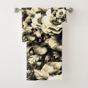 Golden Antique Floral with Butterflies Bath Towel Set