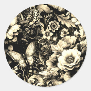  Golden Antique Floral with Butterflies  Classic Round Sticker