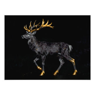 Golden Antlered Stag on Black Photo Print