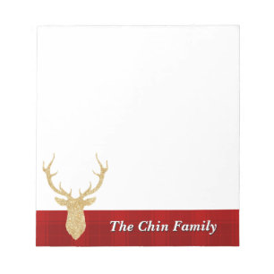 Golden Antlers, Red Plaid Notepad