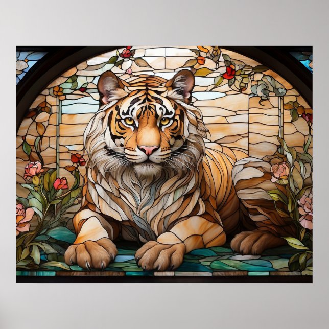 *~*  Golden AP68 TIGER Stained Glass 5:4 Fantasy Poster (Front)