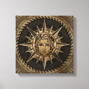 Golden Apollo Sun God on Greek Key Ornament Canvas Print