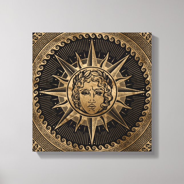 Golden Apollo Sun God on Greek Key Ornament Canvas Print (Front)