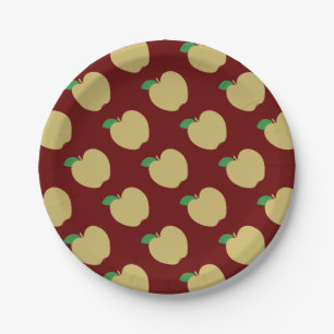 Golden Apple on Red Paper Plate