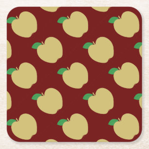 Golden Apple on Red Square Paper Coaster