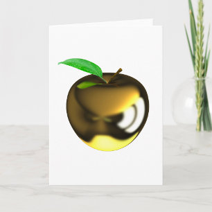 Golden Apple with Leaf Shiny Metallic Card
