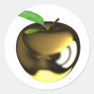 Golden Apple with Leaf Shiny Metallic Classic Round Sticker