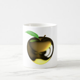 Golden Apple with Leaf Shiny Metallic Coffee Mug