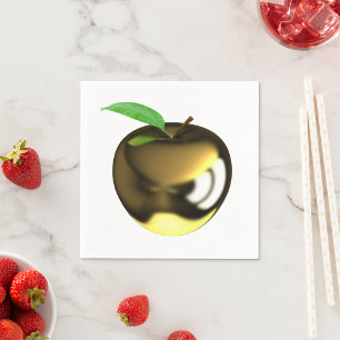 Golden Apple with Leaf Shiny Metallic Napkin