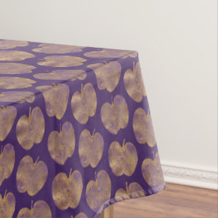 Golden Apples on Purple Pattern Tablecloth