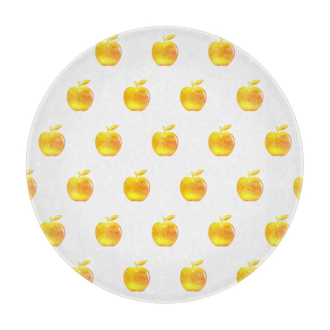 Golden Apples on White Cutting Board (Front)