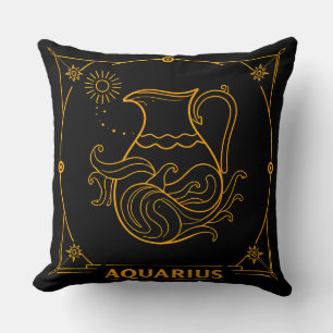 Golden Aquarius Zodiac Sign Throw Pillow