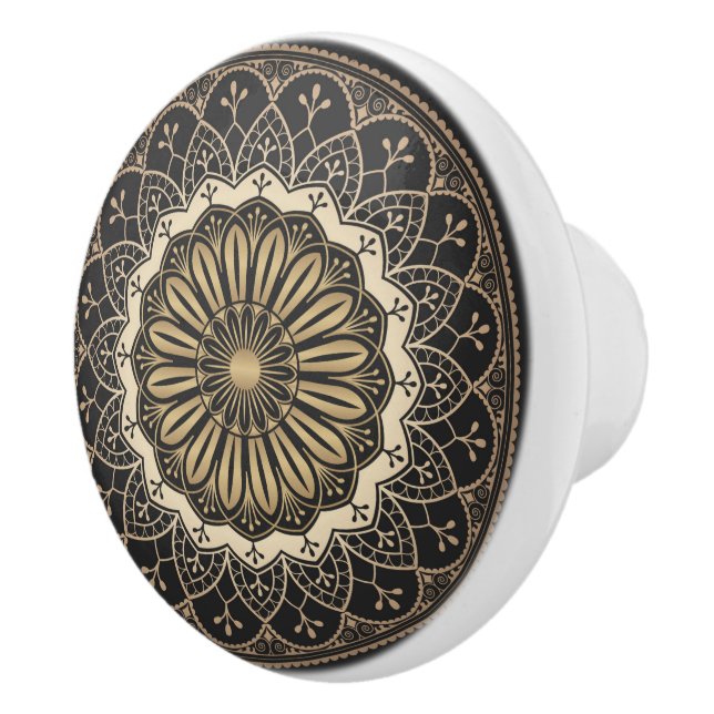 Golden arabesque mandala pattern  ceramic knob (Right)