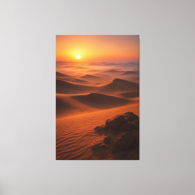 Golden Arabian Desert Dawn – Cinematic Landscape Canvas Print (Front)