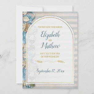 Golden Arch Boho Script Blue Chinoiserie Stripe Invitation