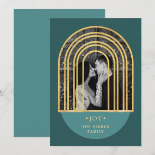 Golden Arch   Deep Green Christmas Photo Holiday Card