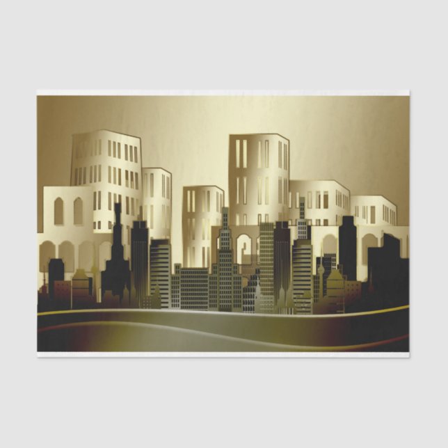 Golden Architectural Cityscape Abstract Decoupage Tissue Paper (Front)