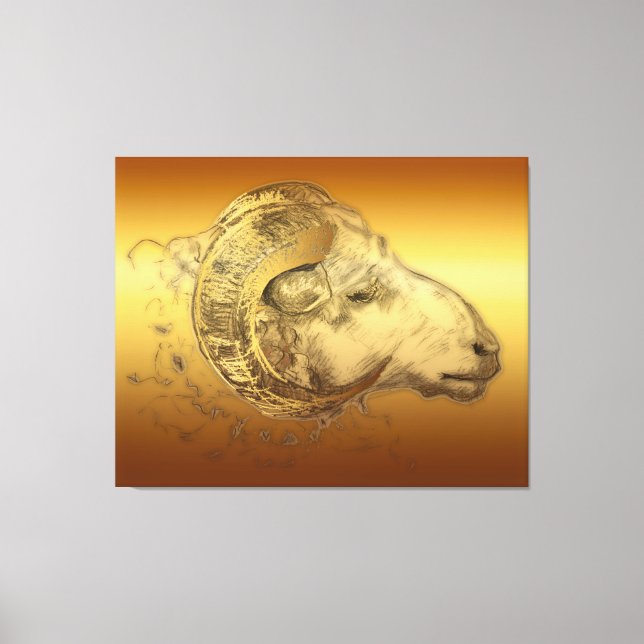 Golden Aries Ram Chinese Zodiac Canvas (Front)