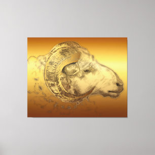 Golden Aries Ram Chinese Zodiac Canvas Print