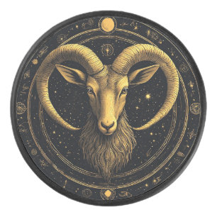 ♈ Golden Aries Shield Hockey Puck Zodiac Gift ✨