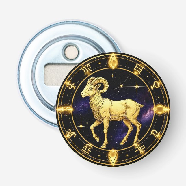 Golden Aries Zodiac Circle With Ram Bottle Opener (Front)